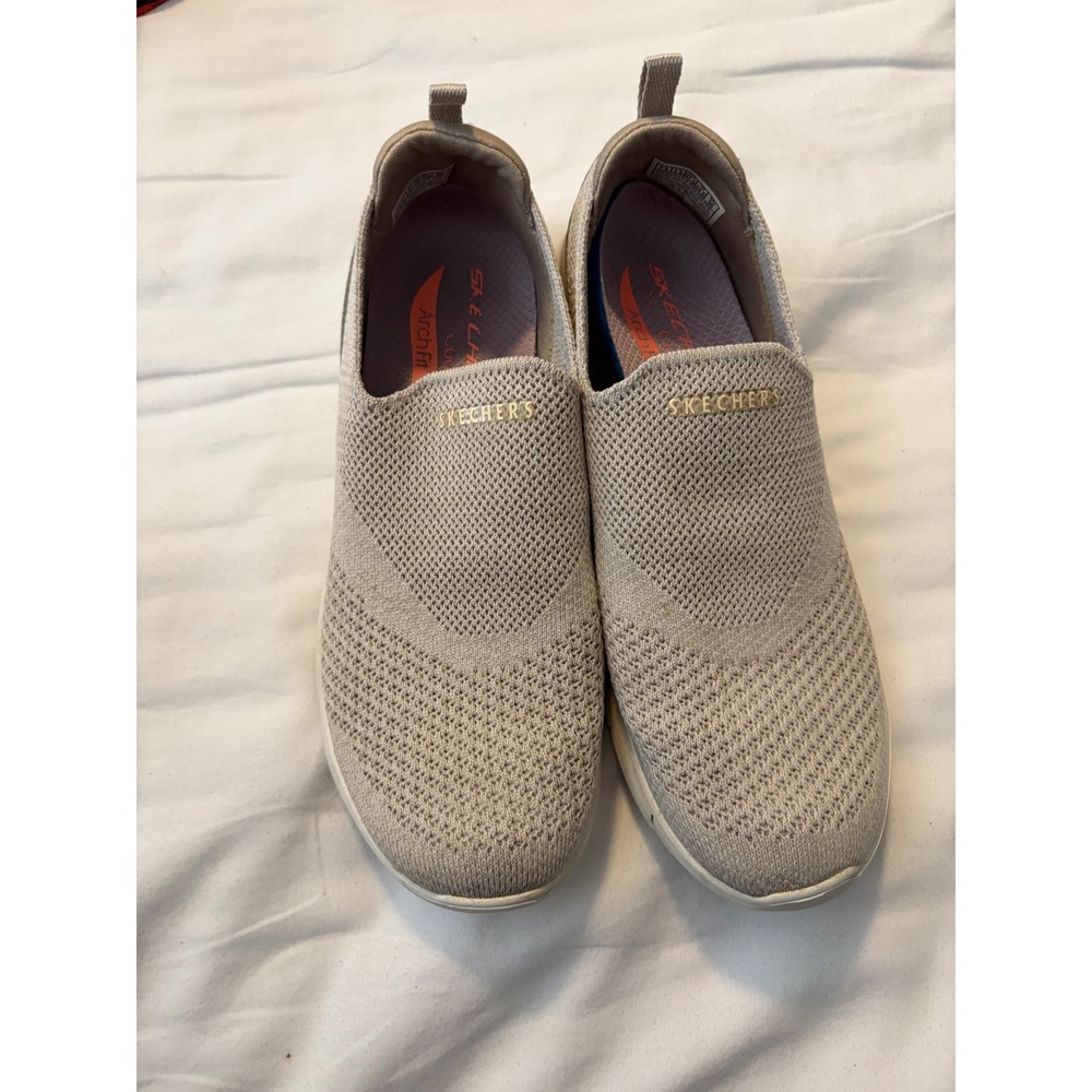 Skechers Arch Fit Refine Slip On‎ Sneakers Taupe Knit Walking Shoes 7.5 - Picture 3 of 5